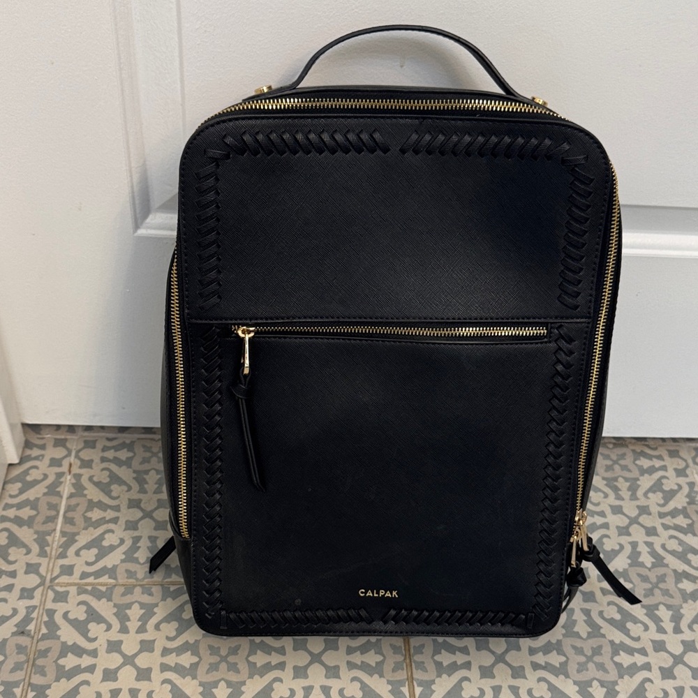 Calpak Black Laptop Backpack with Gold Accents